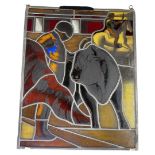 20th Century Stained Glass Panel of a Saxon Warrior and a Toreador