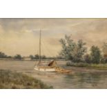 ^ WILLIAM EDWARD MAYES (BRITISH 1861-1952) BROADLAND SCENES WITH WHERRY, WINDMILL AND YACHTS