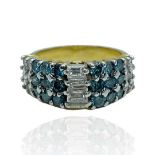 14ct Gold Blue Diamond And White Diamond Ring (5.86g)