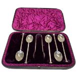 Cased Set of Silver Seal Top Teaspoons and Tongs. 67 g. Cooper Bros, Sheffield 1917