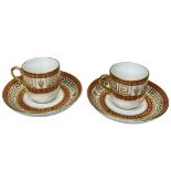 Pair of Tiffany for Minton cups and saucers,