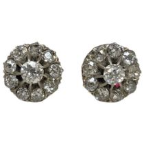 A Pair of Antique Diamond Cluster Earrings Mounted in Silver and Gold