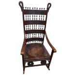 Arts and Crafts Bobbin and Bar Back Rocking Chair, c.1900