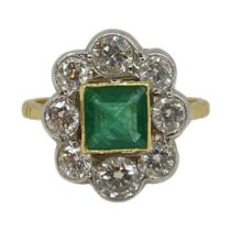 An Emerald and Diamond Cluster Ring