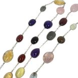 A Cabochon Gem Set Silver Longchain Necklace