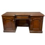 Victorian oak and mahogany twin pedestal sideboard