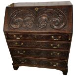 Carved Oak Georgian Bureau. Mid to Late 18th Century