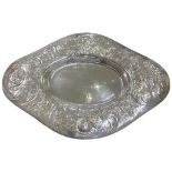 Rare and Fine Lozenge Shaped Silver Dish. 1178 g. Brittania Standard, London 1899, Gilbert Marks