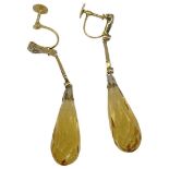 A Pair of Antique Citrine and Diamond Earrings