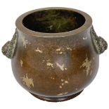 A small heavy Chinese gold splashed bronze censer