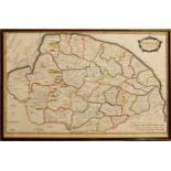 Robert Morden hand coloured engraved map of Norfolk