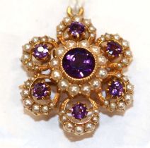 An antique split pearl and Amethyst cluster brooch/pendant