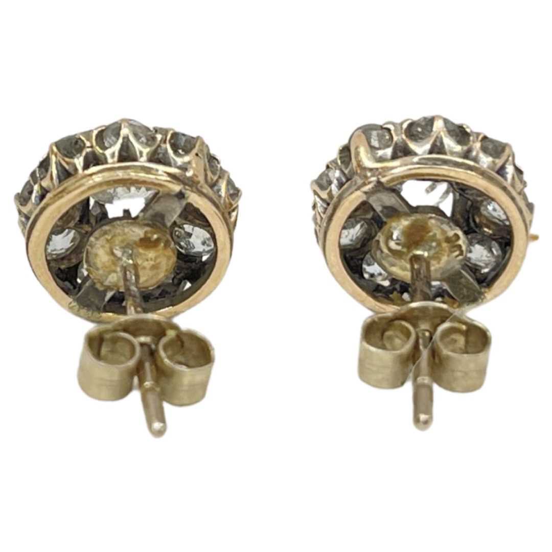 A Pair of Antique Diamond Cluster Earrings Mounted in Silver and Gold - Image 2 of 2
