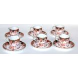 Six Royal Crown Derby Imari cups and saucers