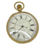 A late 19th century 18ct gold, open face, keyless, centre seconds lever chronograph