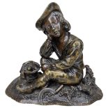 19th Century Bronze of a Sleeping Boy Holding a Crop