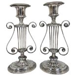 Pair of Silver Lyre Candlesticks. 500 g (filled). Birmingham 1902, I.S.Greenberg & Co.