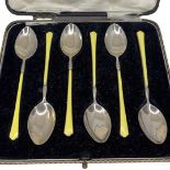 Cased Set of 6 Silver and Enamel Coffee Spoons, Birmingham 1960 Turner & Simpson Ltd