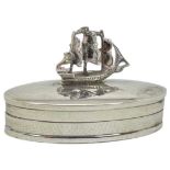Silver Pill Pot with Ship Finial. 20 g. London 1981, Martin Gerald and Sid Adler