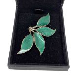 Silver Gilt and Enamel Leaf Brooch. David Andersen, Norway