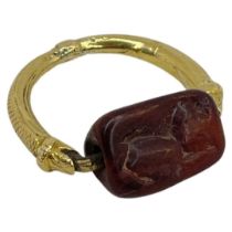A Fine and Rare Estruscan Gold and Jasper Intaglio Swivel Ring