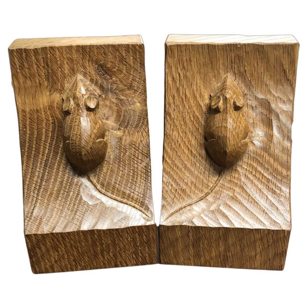 Robert 'Mouseman' Thompson of Kilburn pair of oak bookends