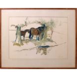 ^ RONALD OSSORY DUNLOP (BRITISH, 1894-1973) HORSES UNDER A TREE