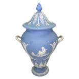 A fine Wedgwood blue Jasperware vase and cover