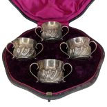 Cased Set of 4 Miniature Silver Porringers. 88 g. London 1891