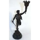 After Emile-Louis Picault, a bronzed spelter figural lamp 'Victoria'