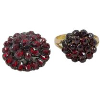 Victorian 9ct Rose Gold and Garnet Cluster Ring with Further Garnet Brooch, 7 g