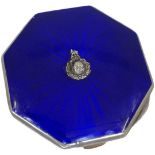 Octagonal Silver and Enamel Compact with Military (?) Crest. 125 g.