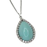 A Turquoise and Diamond Pear Shape Pendant