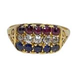 A Victorian Ruby, Diamond and Sapphire Ring.