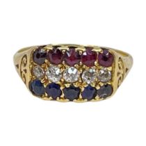A Victorian Ruby, Diamond and Sapphire Ring.