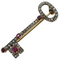 An Exquisite Georgian Ruby and Diamond Key Brooch, circa 1820.