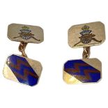 A Pair of Vintage 9ct Yellow Gold and Enamel Royal Artillery Ubique Cufflinks, circa 1920.