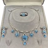 A Suite of Blue Topaz and Diamond Jewellery