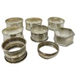 8 Assorted Silver Napkin Rings. 144 g. All English Silver Hallmarks