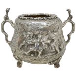 Unusual Fine Quality Embossed Sugar Bowl. 287 g. London 1902, Sydney Bellamy Harman