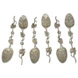 Set of 6 Naturalistic Silver Teaspoons. Late 18th/Early 19th Century