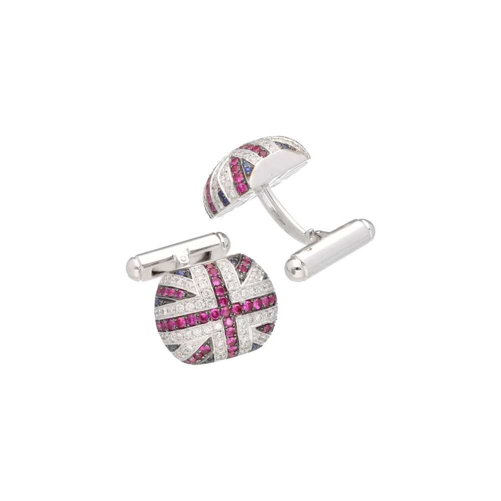 A Pair of Sapphire, Ruby and Diamond Union Jack cufflinks - Image 2 of 3