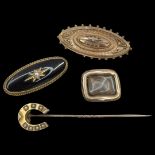 Mixed Lot of Gold Brooches Including a Gold and Pearl Horse Shoe Pin, 13 g