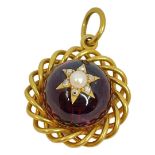A Victorian Garnet Pearl and Diamond Gold Pendant