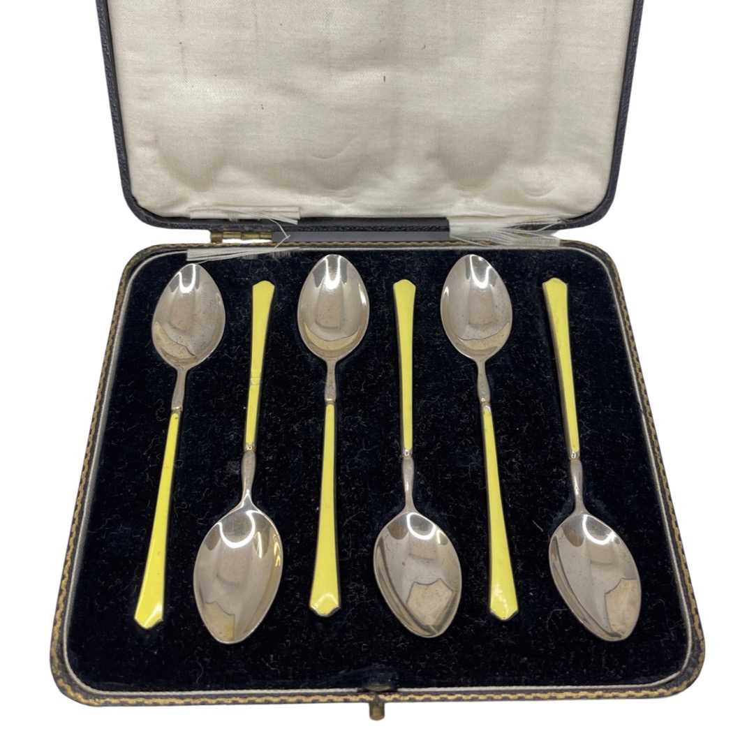 Cased Set of 6 Silver and Enamel Coffee Spoons, Birmingham 1960 Turner & Simpson Ltd - Image 2 of 5