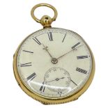 A 3rd quarter of the 19th century, 18ct gold, open face, key wind, lever watch