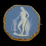 A Georgian Blue Wedgewood Jasperware Gold Mounted Brooch.