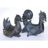 An unusual pair of Chinese bronze Mandarin Ducks, Qing dynasty (1644-1911)