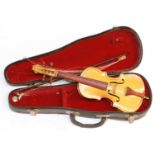 Cased Miniature Apprentice Piece Violin and Bow.