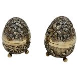 Pair Unusual Silver Salt And Pepper Eggs. 179 g. London 1904, William Hutton and Sons
